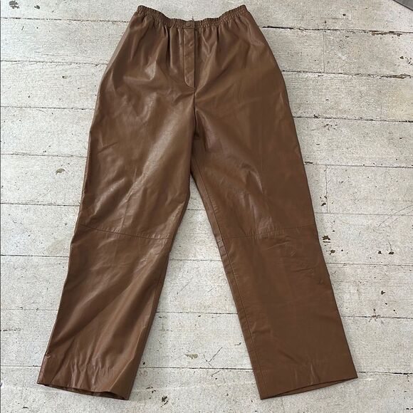 Vintage 80s Genuine Leather Brown Trouser Straight Leg - Picture 1 of 6